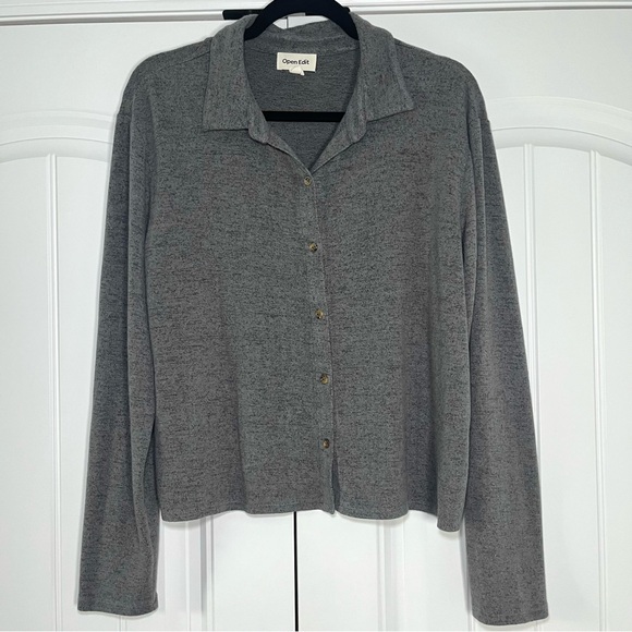 Gray Button Down Cardigan Sweater Long Sleeve Collar Size Large Casual - Picture 1 of 6